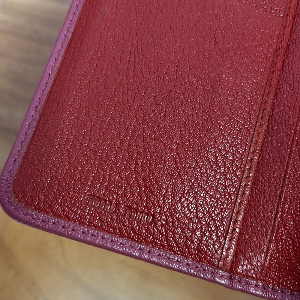 Authentic Miu Miu Goatskin Madras Bicolor Flap Wallet Fuoco Bruyere